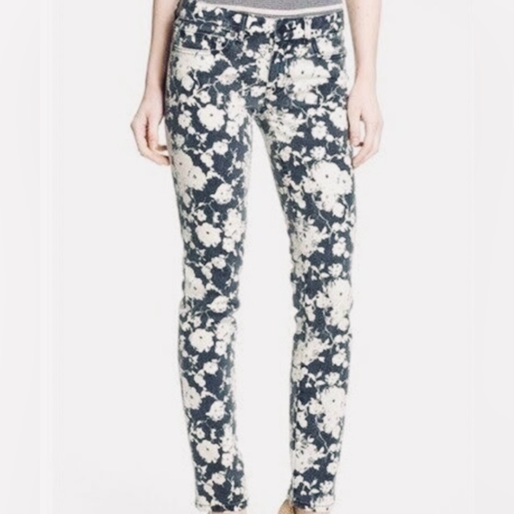 Tory Burch Floral Print Skinny Cropped Jeans